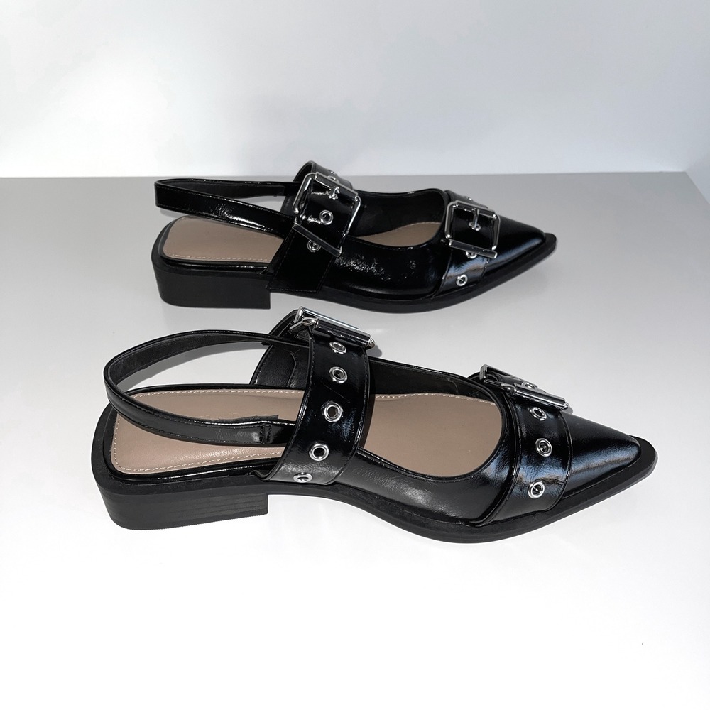 The Drop Womens Black Pointed Toe Slingback Buckle Flats Shoes Size 7.5 NWOT - Picture 3 of 8
